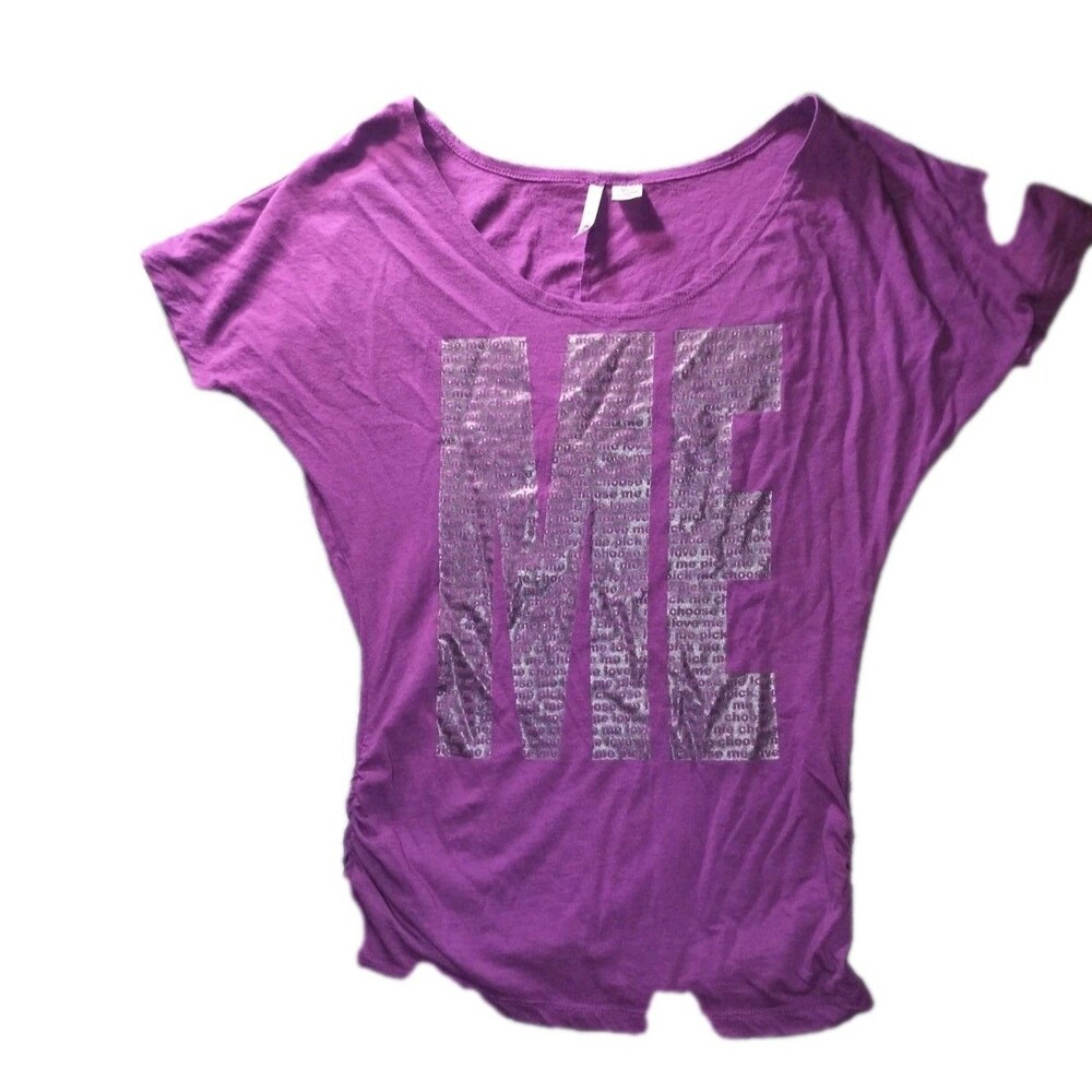 VTG Bongo Women Jr Size M Pink Purple Silver ME Tee T Shirt Top Blouse  Stretch